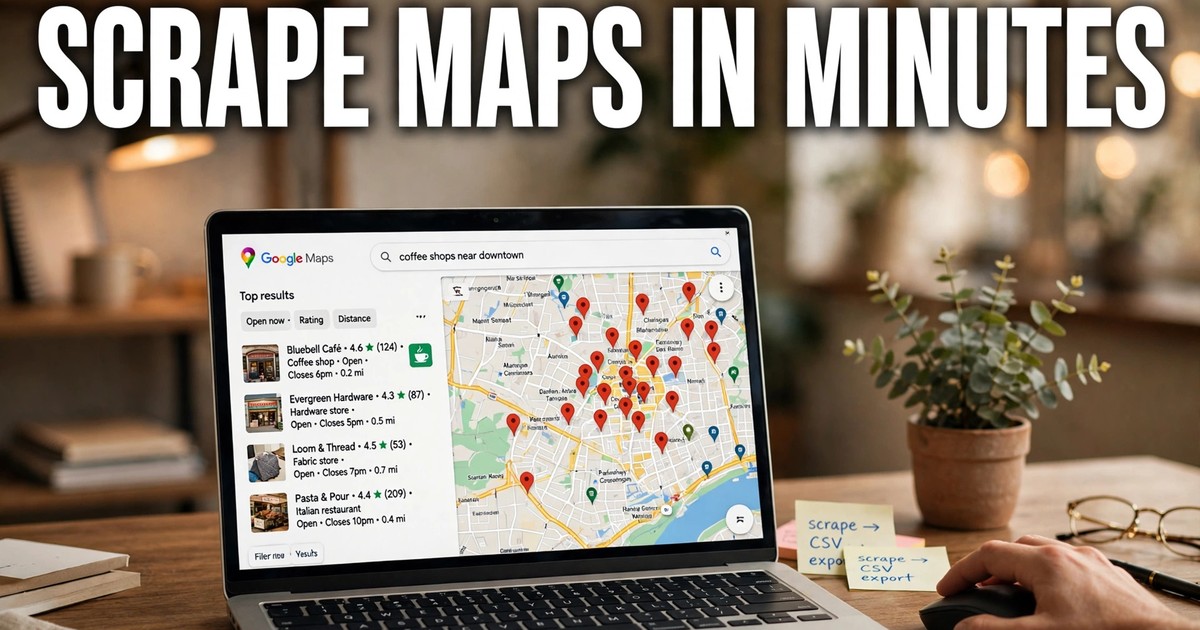 Laptop showing Google Maps business results with a hand on the mouse
